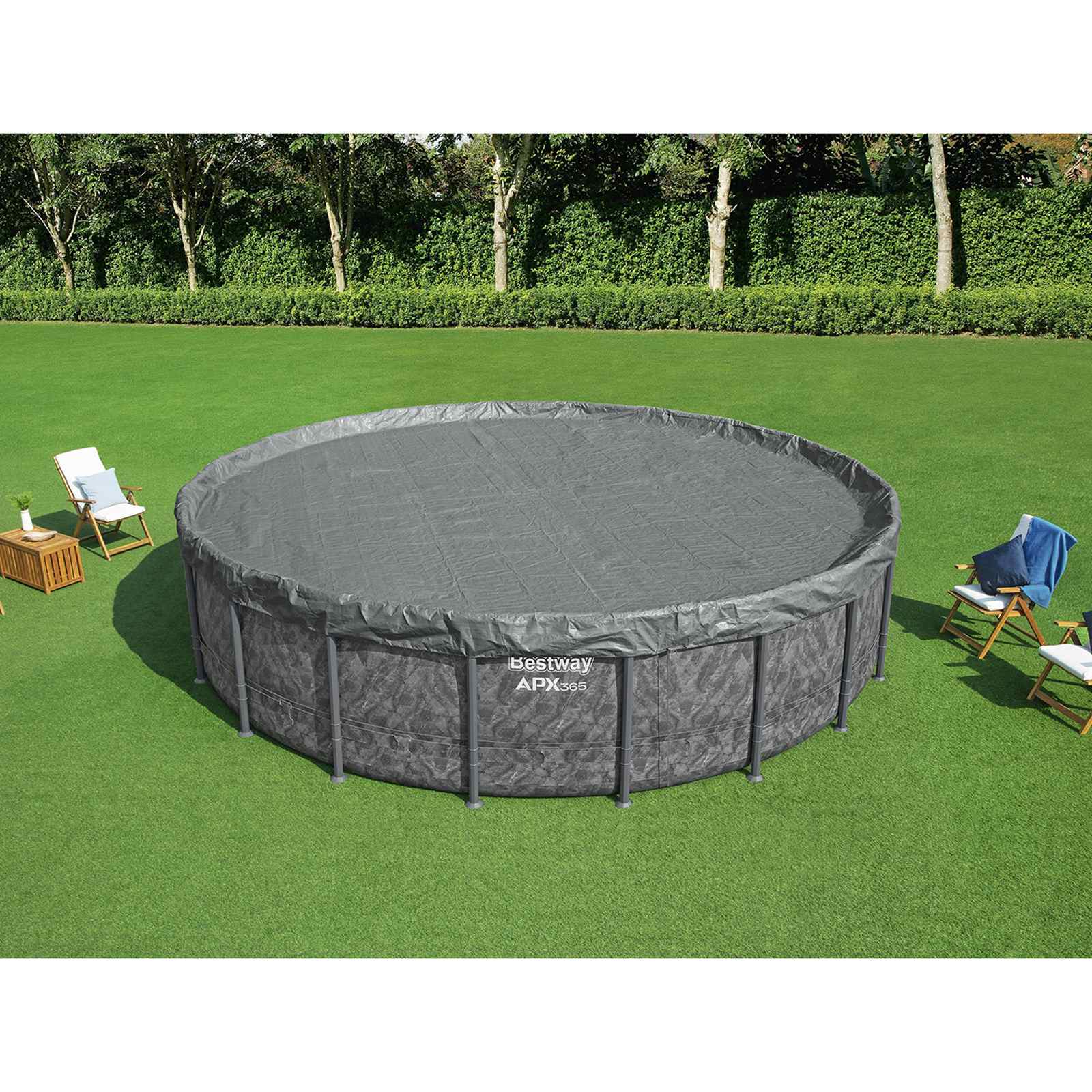 42035731_1.jpg Bestway Plachta na bazén Ø6,1 m Okrúhly Polyester Sivá – Obrázok 1