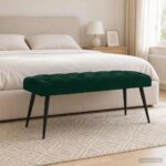 vidaXL Lavica s gombíkovým prešívaním Tmavozelená 110 x 40 x 46 cm – Obrázok 3