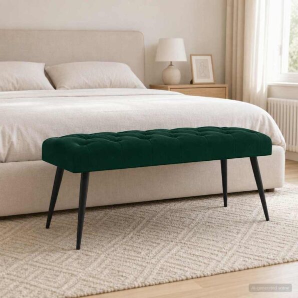 vidaXL Lavica s gombíkovým prešívaním Tmavozelená 110 x 40 x 46 cm – Obrázok 3