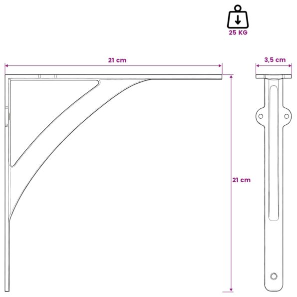 vidaXL Nástenné police 2 ks Čierna 21 x 21 x 3.5 cm Oceľ – Obrázok 5