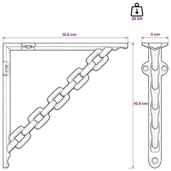 vidaXL Nástenné police 2 ks Antik hnedá 10.5 x 10.5 x 3 cm Oceľ – Obrázok 6