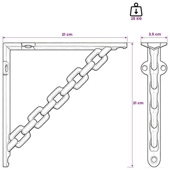vidaXL Nástenné police 2 ks Čierna 21 x 21 x 3.5 cm Oceľ – Obrázok 6