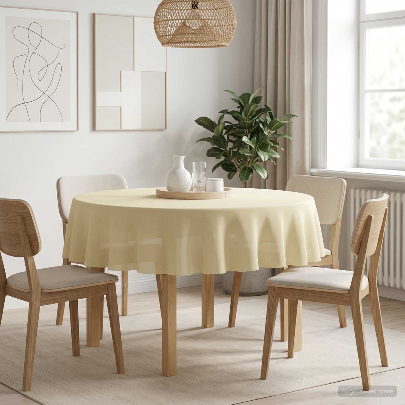 42039894_1.jpg vidaXL Uterák na stôl Okrúhly Krémovo biela Ø 140 cm Polyester – Obrázok 1