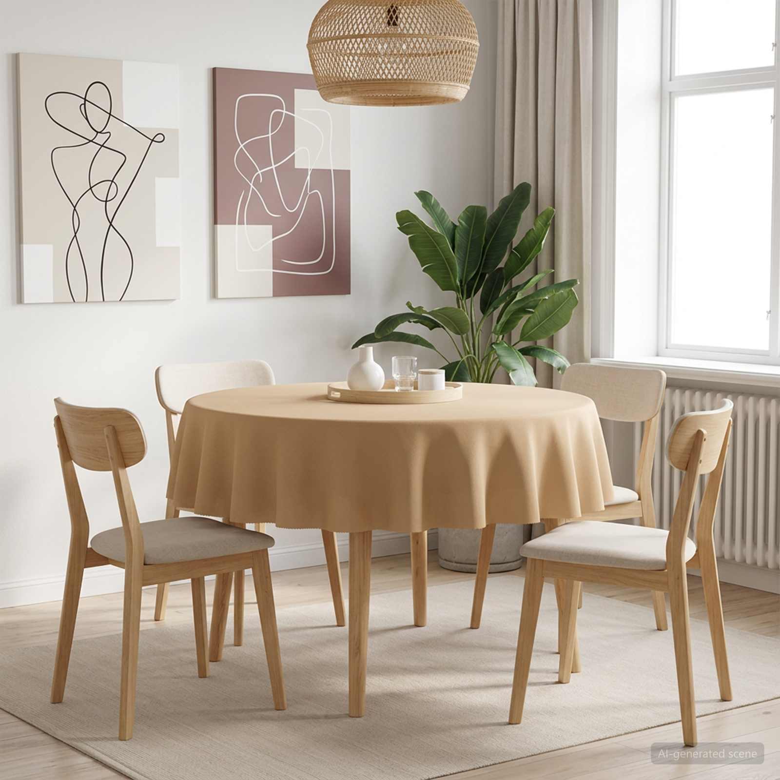 42039900_1.jpg vidaXL Uterák na stôl Okrúhly Béžová Ø 160 cm Polyester – Obrázok 1
