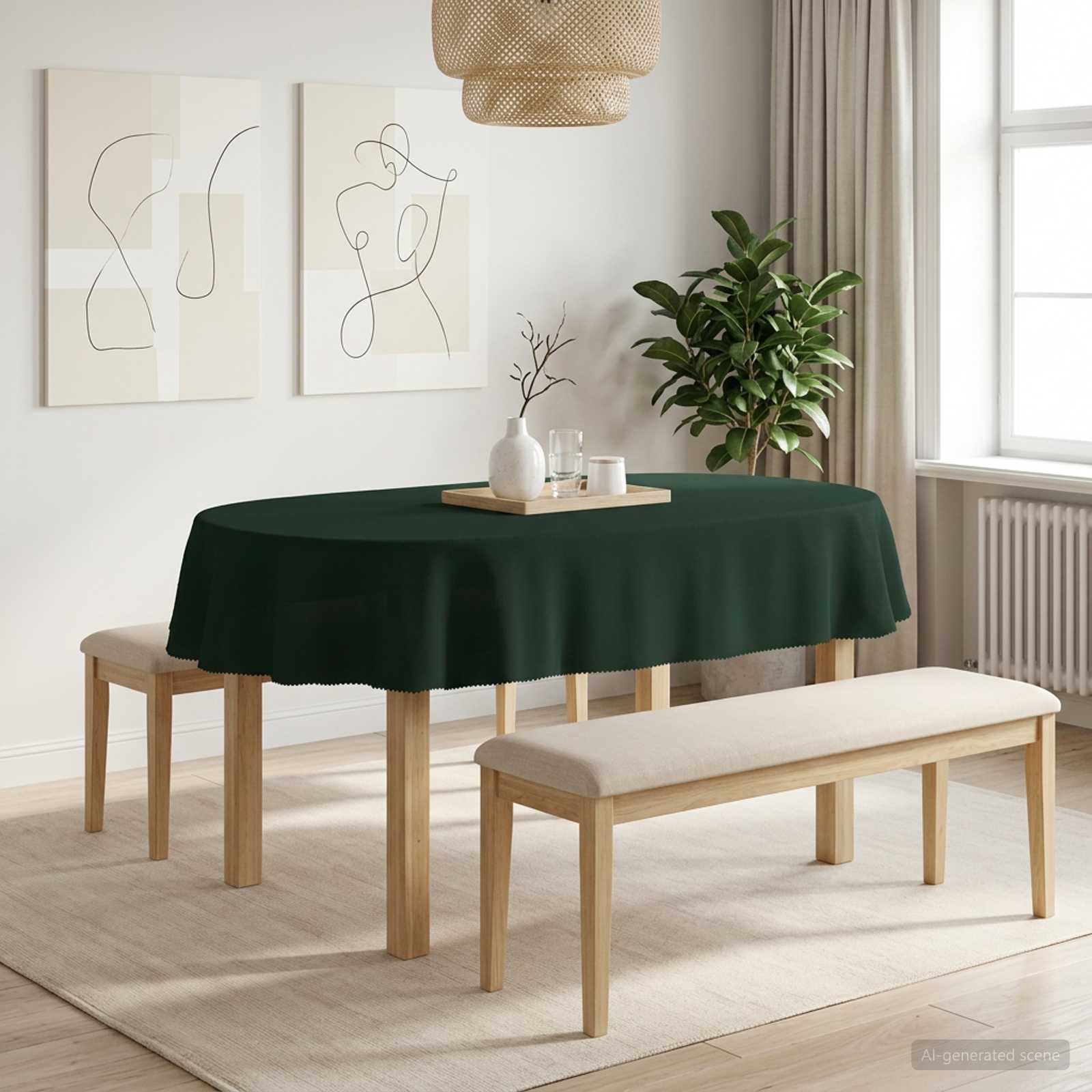 42039927_1.jpg vidaXL Uterák na stôl Oválny Tmavozelená 160 x 220 cm Polyester – Obrázok 1