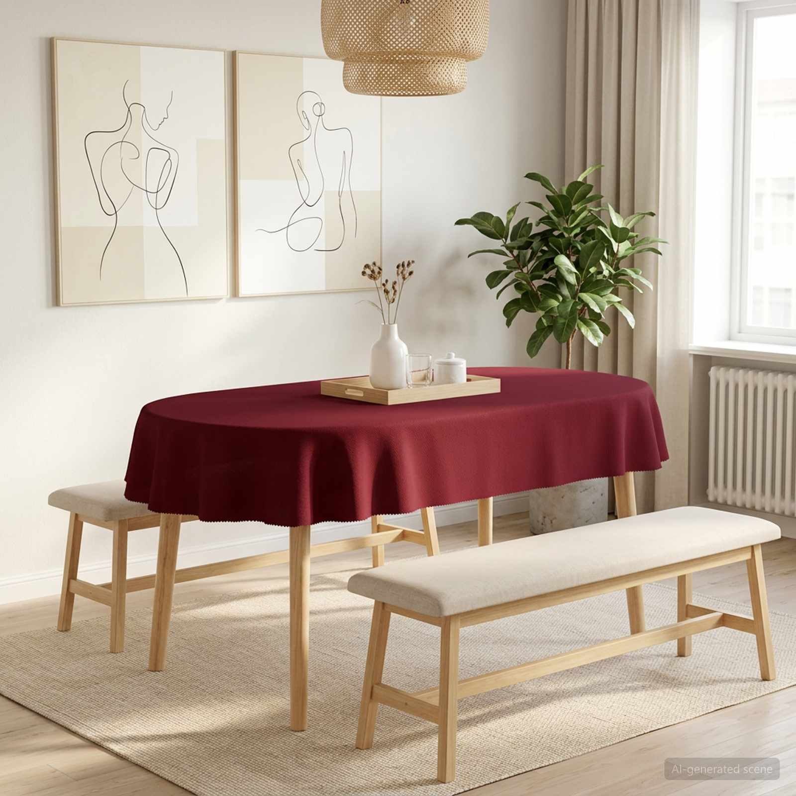 42039931_1.jpg vidaXL Uterák na stôl Oválny Víno červené 160 x 220 cm Polyester – Obrázok 1