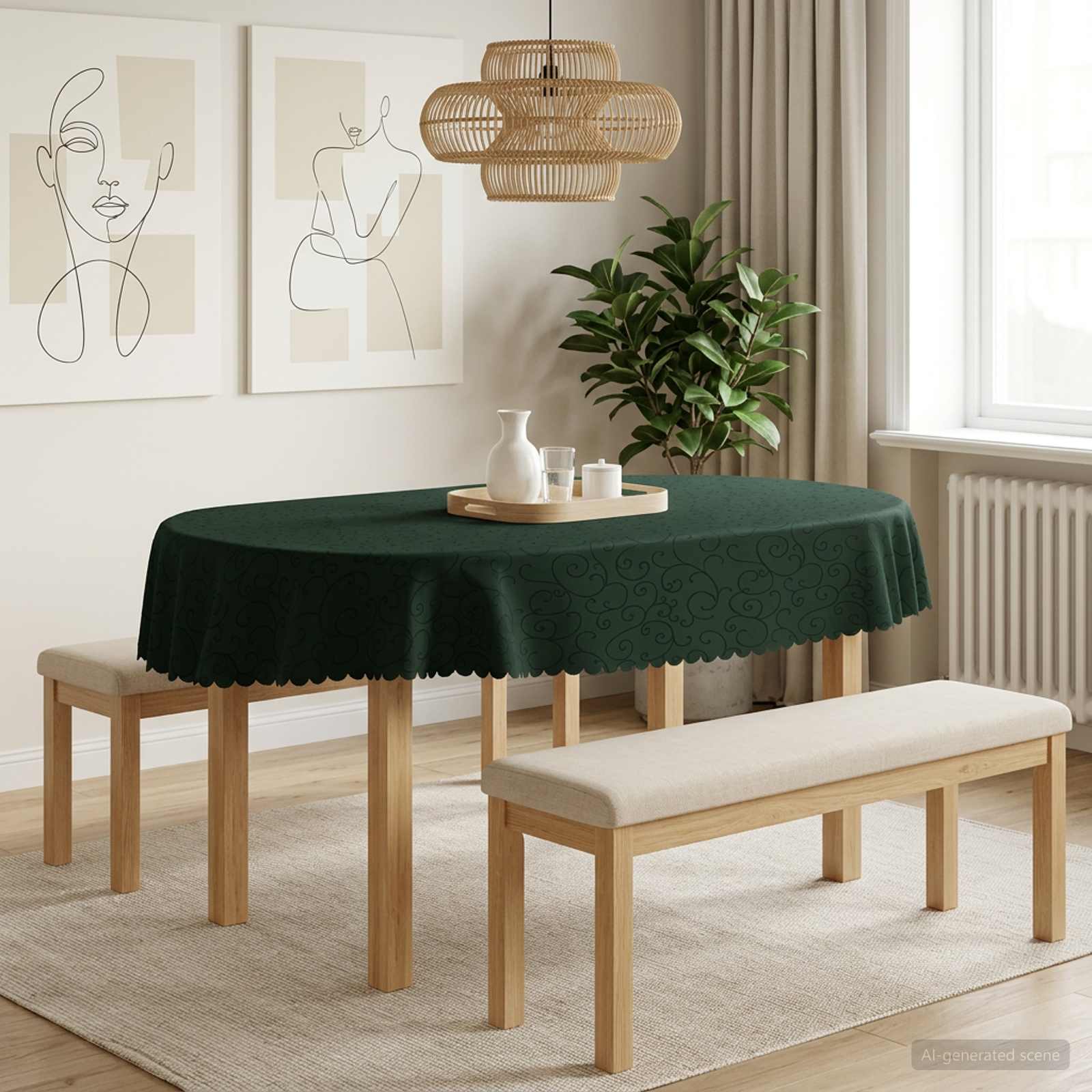 42040158_1.jpg vidaXL Uterák na stôl Oválny Tmavozelená 130 x 220 cm – Obrázok 1