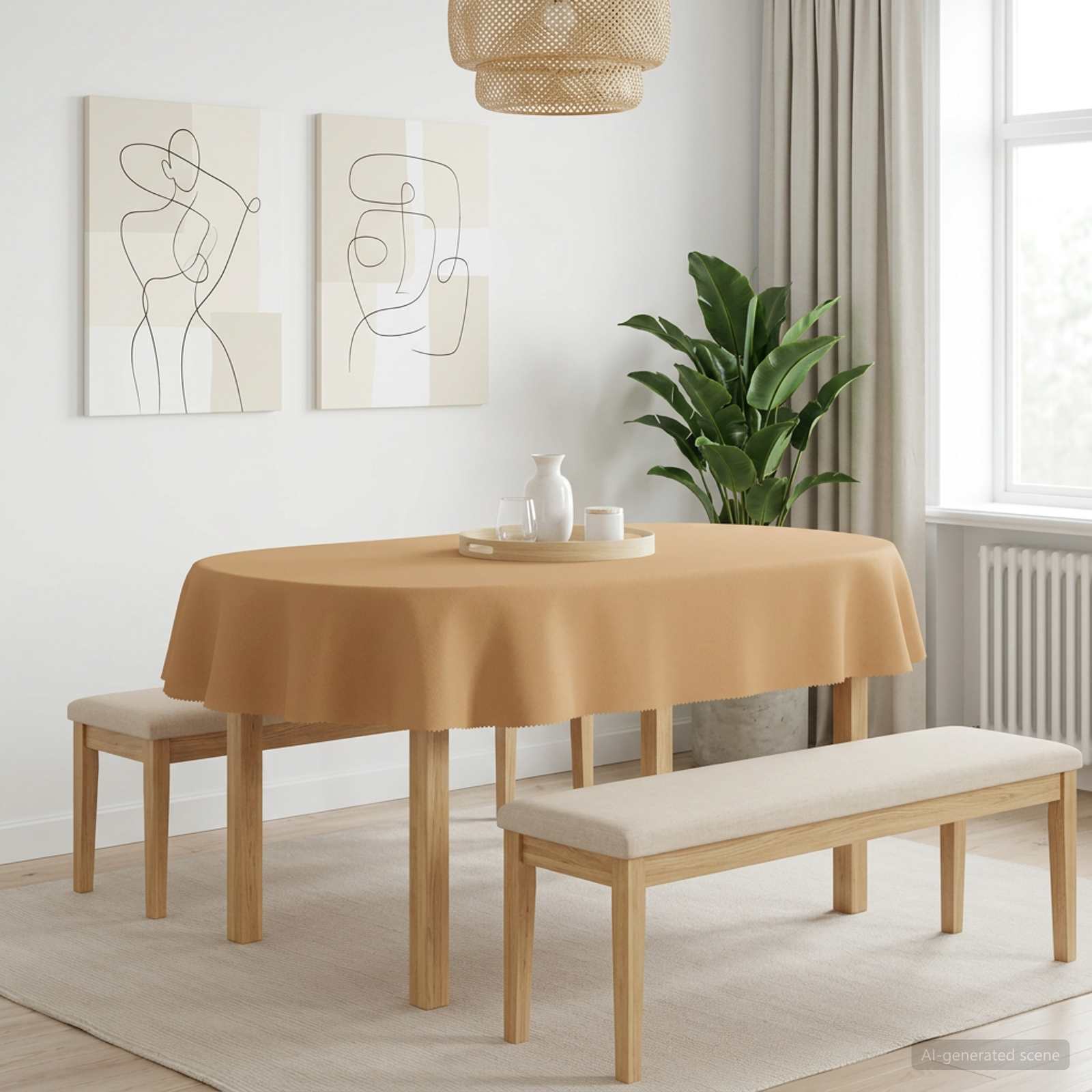 42040271_1.jpg vidaXL Uterák na stôl 5 ks Oválny Béžová 130 x 180 cm Polyester – Obrázok 1