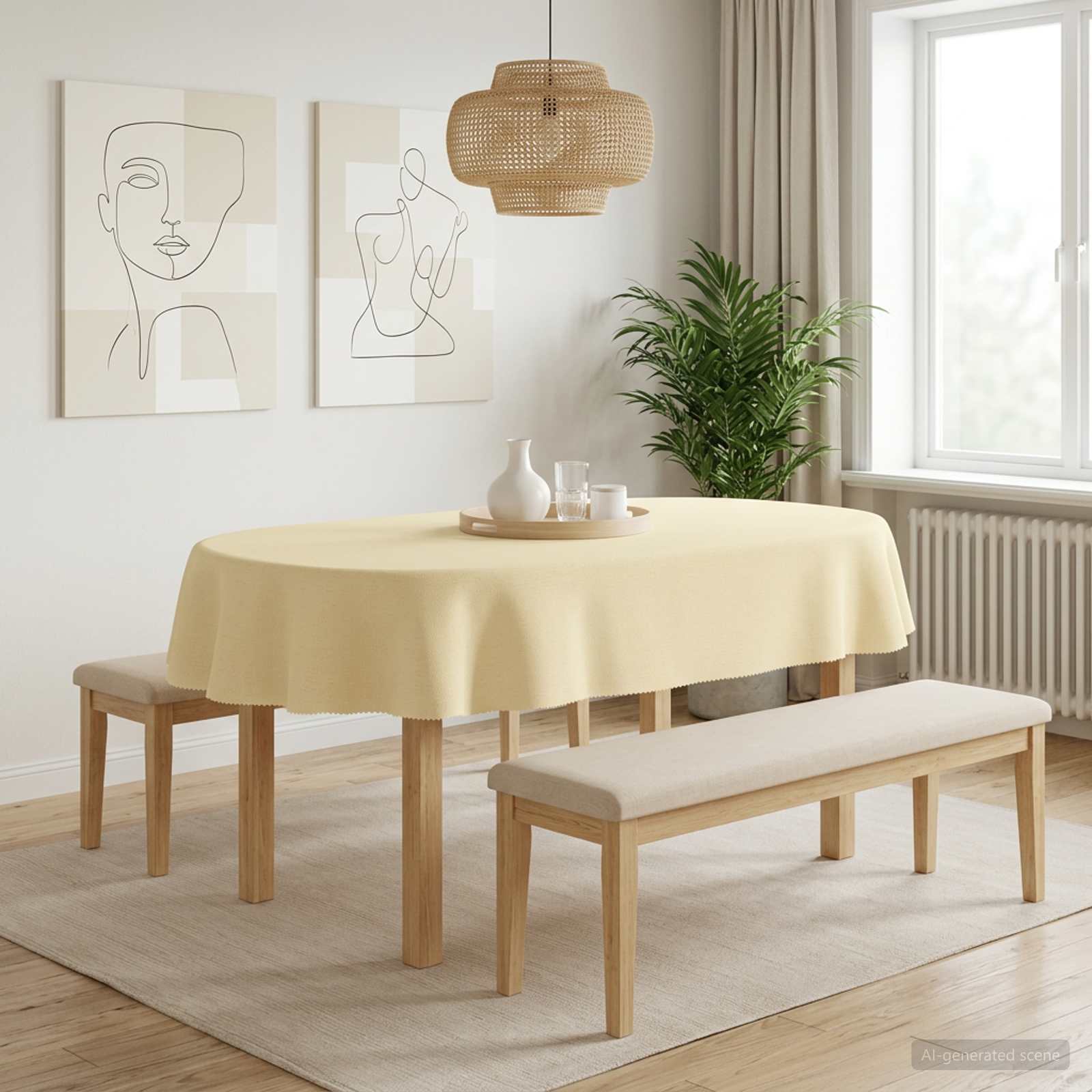 42040272_1.jpg vidaXL Uterák na stôl 5 ks Oválny Krémovo biela 130 x 180 cm Polyester – Obrázok 1