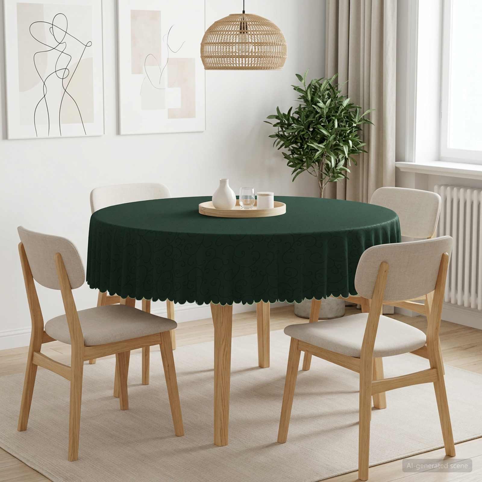 42040501_1.jpg vidaXL Uterák na stôl 5 ks Okrúhly Tmavozelená Ø 180 cm – Obrázok 1