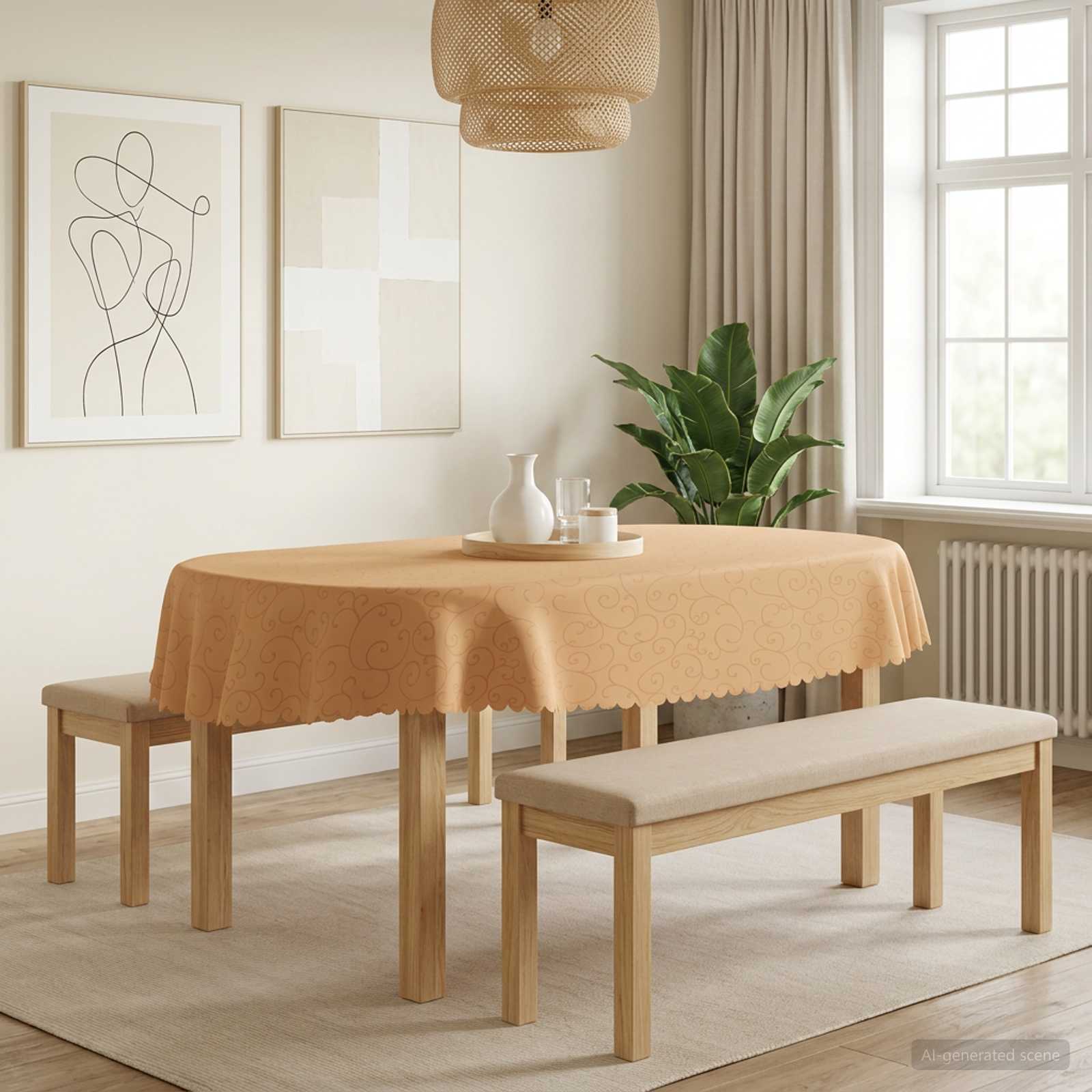 42040516_1.jpg vidaXL Uterák na stôl 5 ks Oválny Béžová 130 x 220 cm – Obrázok 1