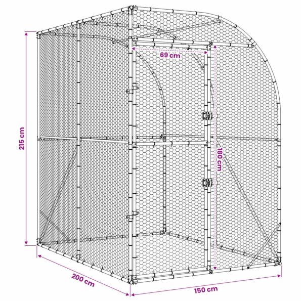 vidaXL Kurník pre kurčatá Strieborná 200 x 200 x 215 cm – Obrázok 7