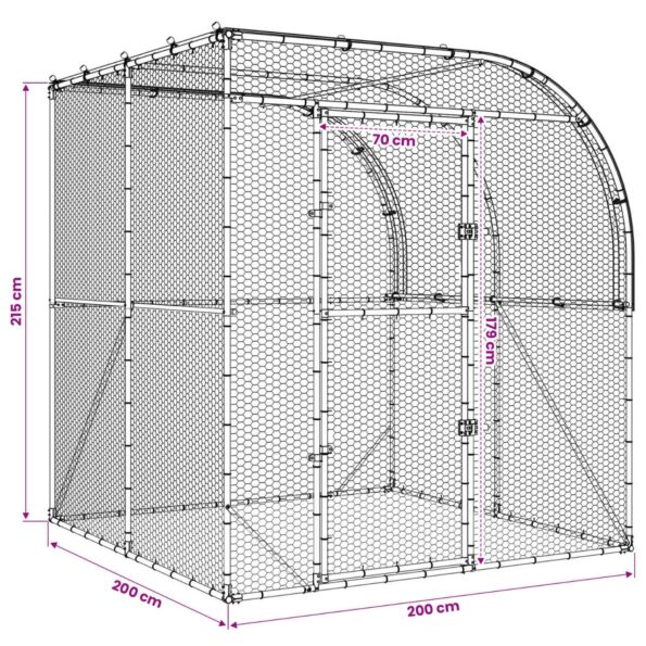vidaXL Kurník pre kurčatá Strieborná 200 x 200 x 215 cm – Obrázok 8