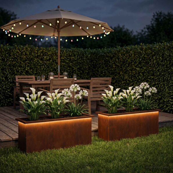 vidaXL Záhradný kvetináč s LED 2 ks Hrdzavý 30 x 100 x 30 cm – Obrázok 3