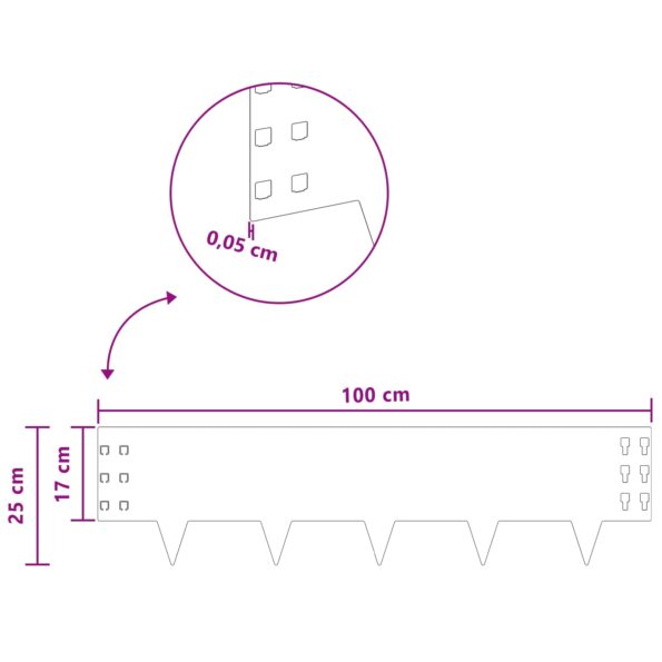 vidaXL Obrubník trávnika 20 ks 100 x 25 cm Oceľ Antracitová – Obrázok 9