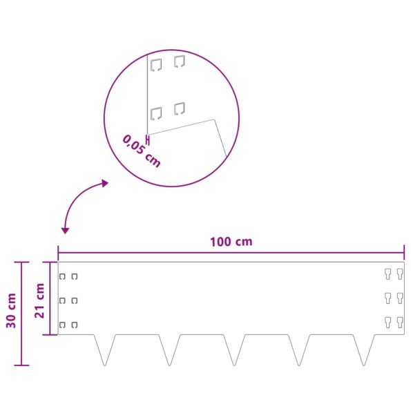 vidaXL Obrubník trávnika 20 ks 100 x 30 cm Oceľ Čierna – Obrázok 9