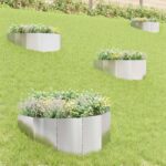 vidaXL Obrubník trávnika 4 ks 100 x 45 cm Oceľ Strieborná