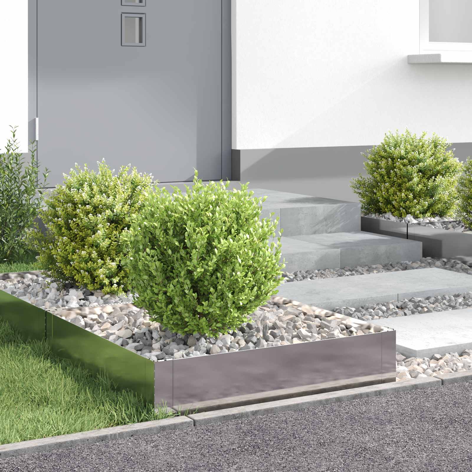 8008912_1.jpg vidaXL Obrubník trávnika 4 ks 60 x 60 x 20 cm Oceľ Strieborná – Obrázok 1