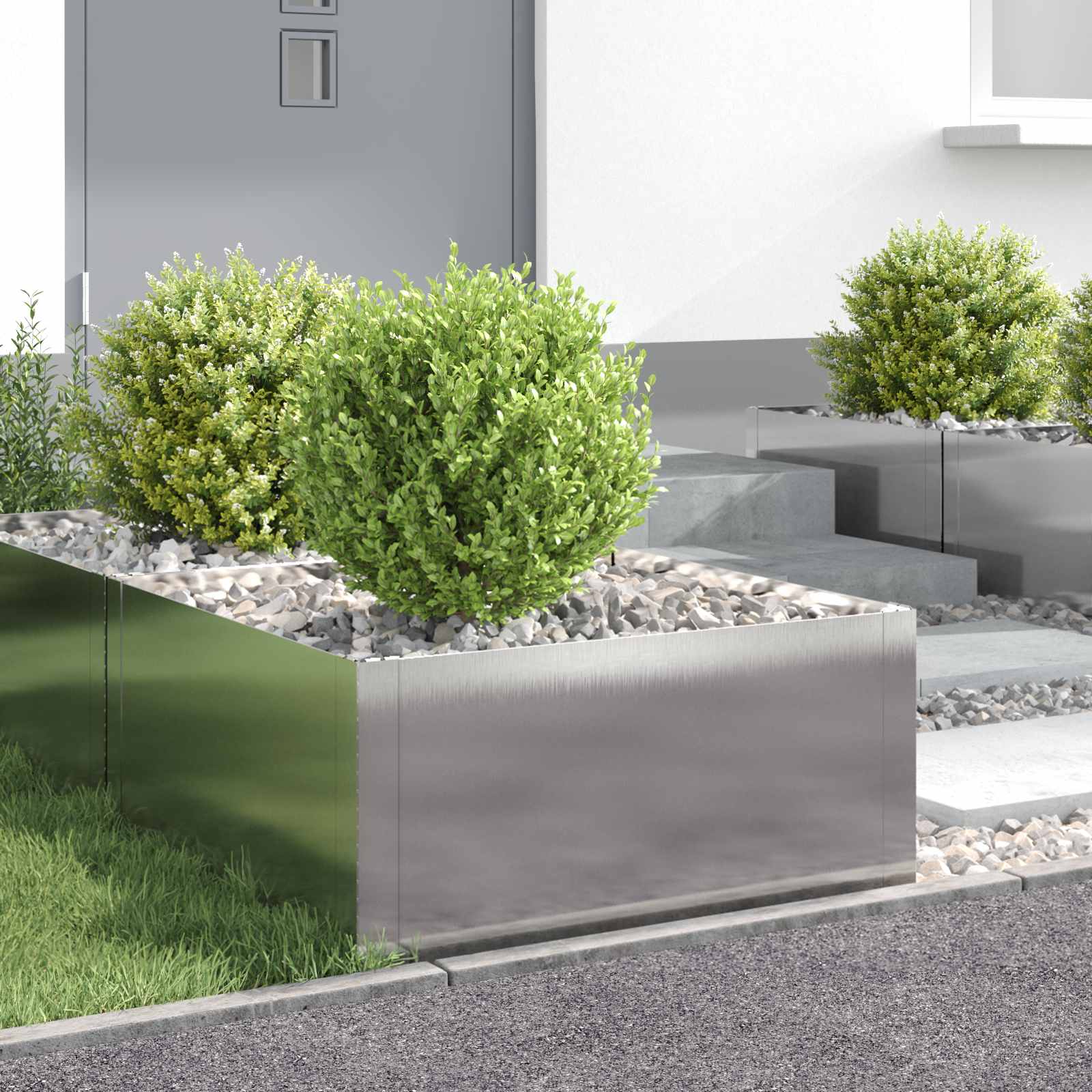8008926_1.jpg vidaXL Obrubník trávnika 4 ks 60 x 60 x 35 cm Oceľ Strieborná – Obrázok 1
