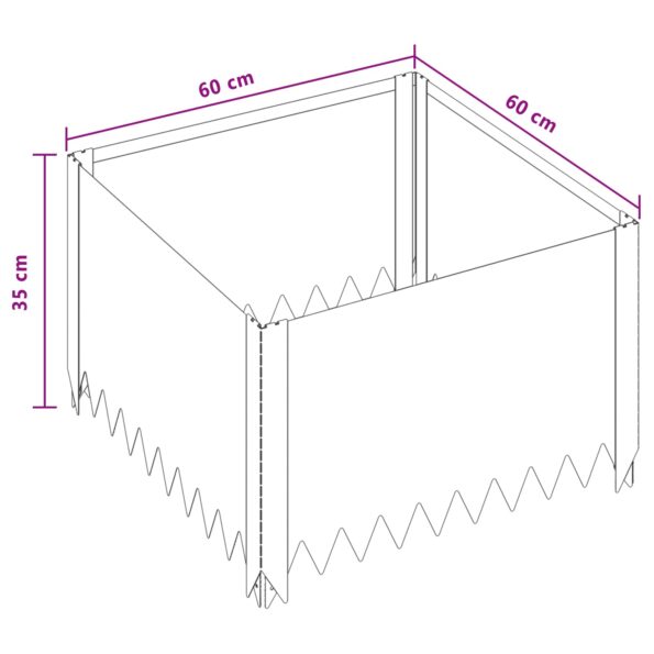 vidaXL Obrubník trávnika 4 ks 60 x 60 x 35 cm Oceľ Strieborná – Obrázok 9