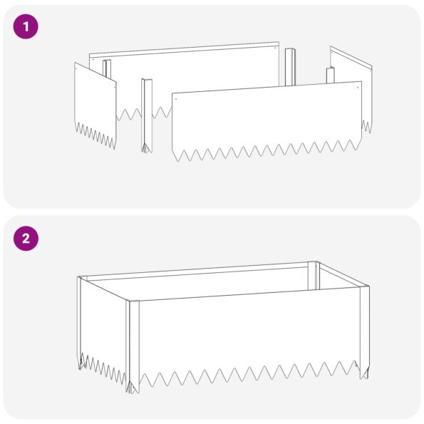 vidaXL Obrubník trávnika 4 ks 100 x 60 x 35 cm Oceľ Strieborná – Obrázok 8