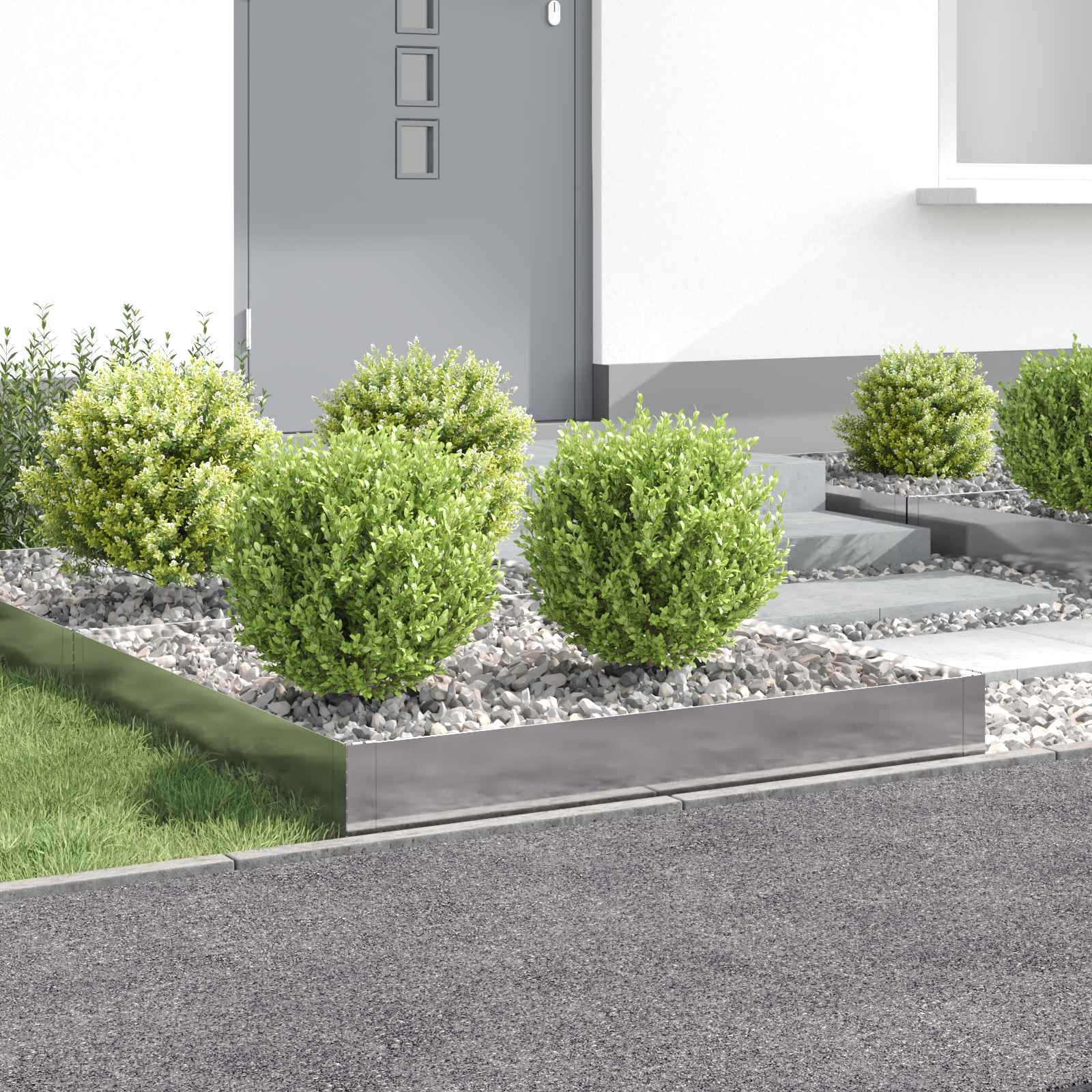 8008968_1.jpg vidaXL Obrubník trávnika 4 ks 100 x 100 x 20 cm Oceľ Strieborná – Obrázok 1