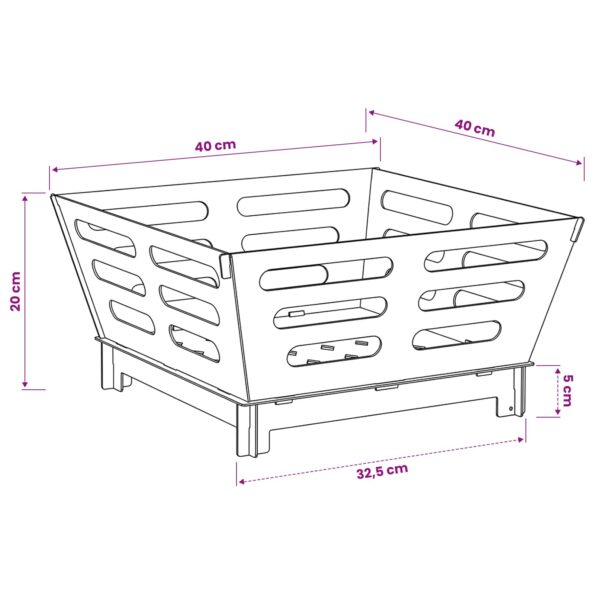 vidaXL Ohnisko Čierna 40 x 40 x 20 cm Oceľ – Obrázok 6