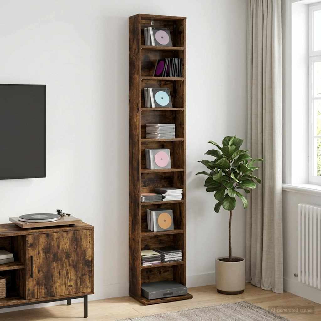 8012650_1.jpg vidaXL CD Skrinka Dymový dub 33 x 23,5 x 175 cm Kompozitné drevo – Obrázok 1
