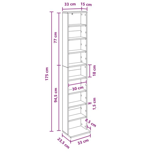vidaXL CD Skrinka Staré drevo 33 x 23,5 x 175 cm Kompozitné drevo – Obrázok 10