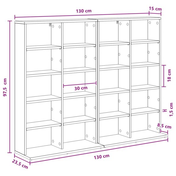 vidaXL CD Skrinka 2 ks Biela 65 x 23,5 x 97,5 cm Kompozitné drevo – Obrázok 10
