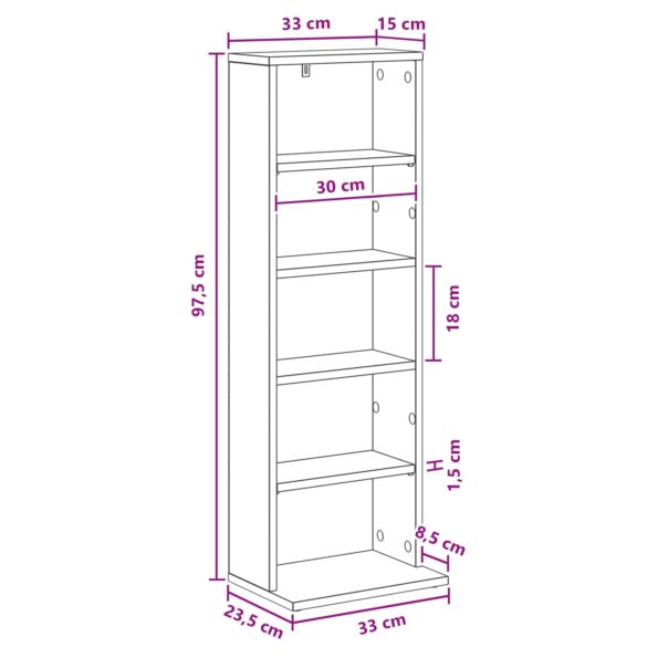 vidaXL CD Skrinka Dymový dub 33 x 23,5 x 97,5 cm Kompozitné drevo – Obrázok 9