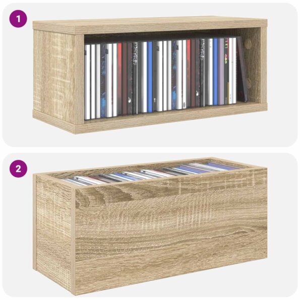 vidaXL Roh na skladovanie CD 2 ks Dub sonoma 40 x 17 x 17 cm – Obrázok 9