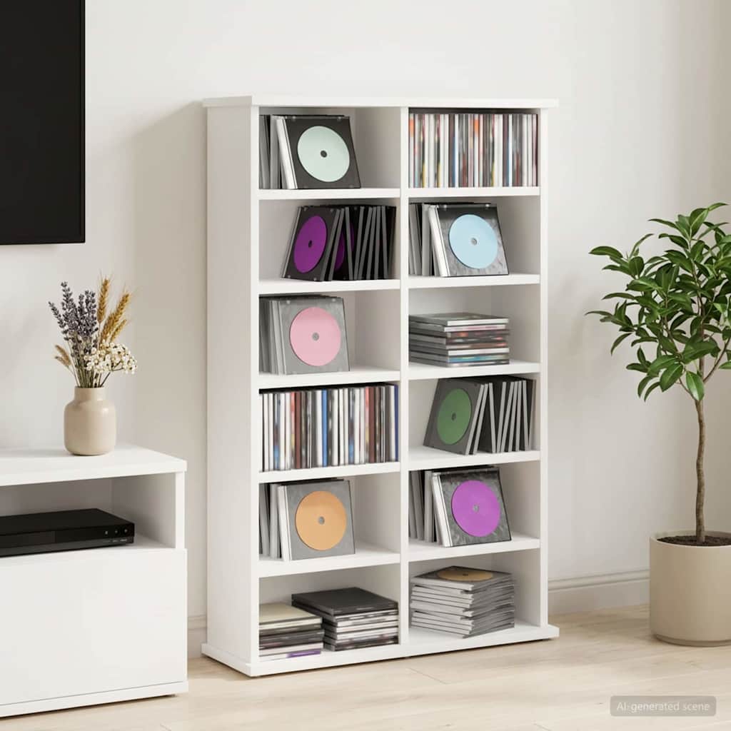 8012730_1.jpg vidaXL CD Skrinka Biela 60 x 17 x 92 cm Kompozitné drevo – Obrázok 1