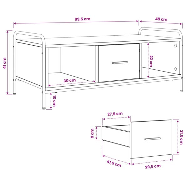 vidaXL Konferenčný stolík Dymový dub 99,5 x 49 x 41 cm – Obrázok 9