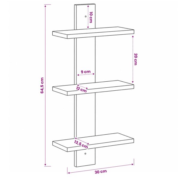vidaXL Nástenná polica Dub artisan 30 x 13,5 x 64,5 cm – Obrázok 6