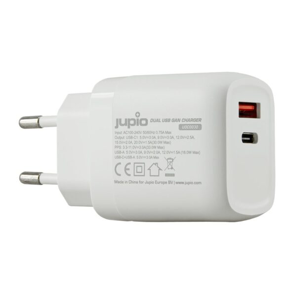 Adaptér Jupio Dual USB GaN Charger 30W - zásuvka/USB + USB-C – Obrázok 2