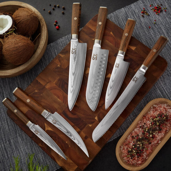 Nôž SOK kuchyňský Chef/Gyuto 152 mm Cocobolo White Damascus – Obrázok 4