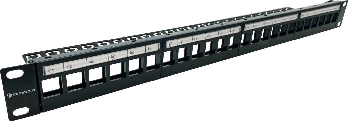 Patch-panel-Conexpro-modularny-neosadeny-24pozic-1U Patch panel Conexpro modulárny neosadený 24pozic, 1U – Obrázok 1