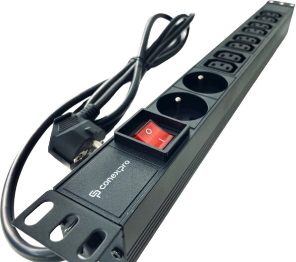 Rozvodný panel Conexpro 19" 8x230V, 16A, čierny, kábel 1,4m, hliníkový – Obrázok 3