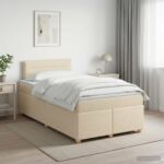 vidaXL Posteľ boxspring s matracom Krémová 120 x 200 cm Látka – Obrázok 11