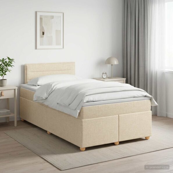 vidaXL Posteľ boxspring s matracom Krémová 120 x 200 cm Látka – Obrázok 11