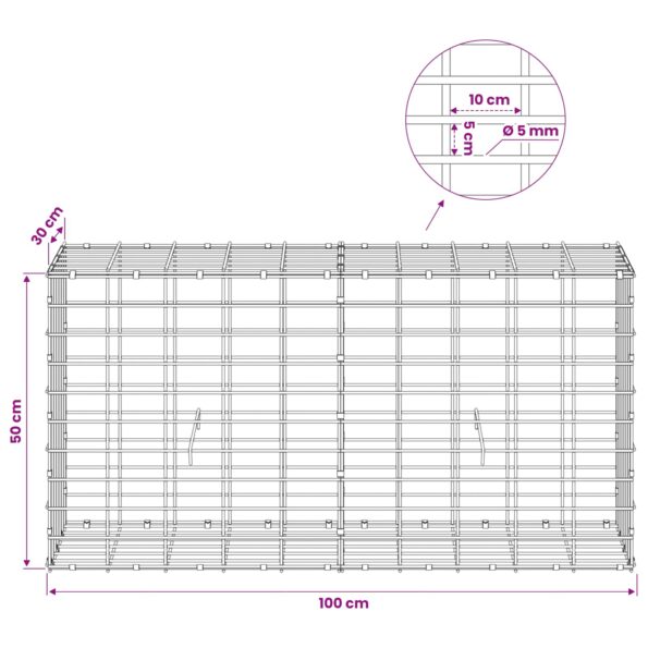 vidaXL Gabión s drôtom 5 mm a sieťou 5x10 cm 100x30x50 cm – Obrázok 6